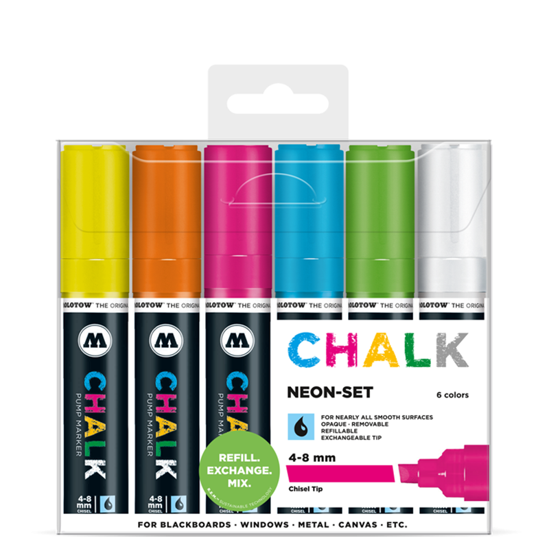 Chalk Marker 4-8mm 6x - Neon-Set Clearbox