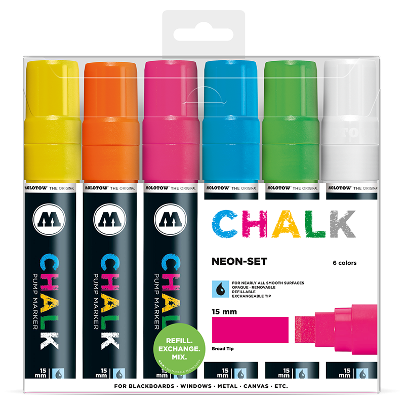 Chalk Marker 15mm 6x - Neon-Set Clearbox